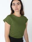Women’s Solid Olive Green Half Sleeves