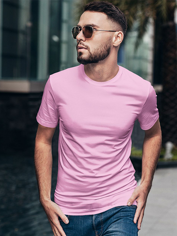 Men's Solid Light Pink Half Sleeves